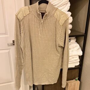 Men's Tan Ribbed Zip-Up Sweater